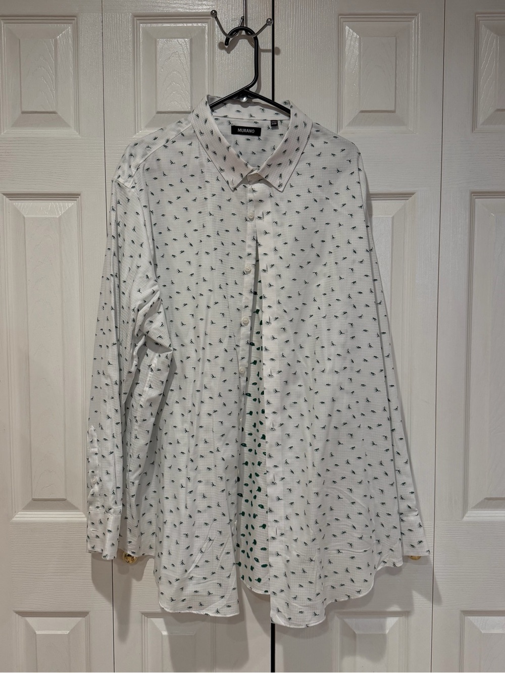 Murano White Long-Sleeve Dress Shirt with Green Micro dinosaur print - Picture 1 of 5